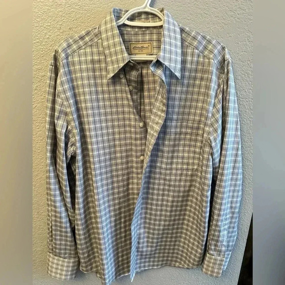 Eddie Bauer Plaid Button Down Shirt Mens Medium Wrinkle Resistant Relaxed Fit - Picture 1 of 4